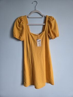 Mango Yellow Puff Sleeve Mini Dress